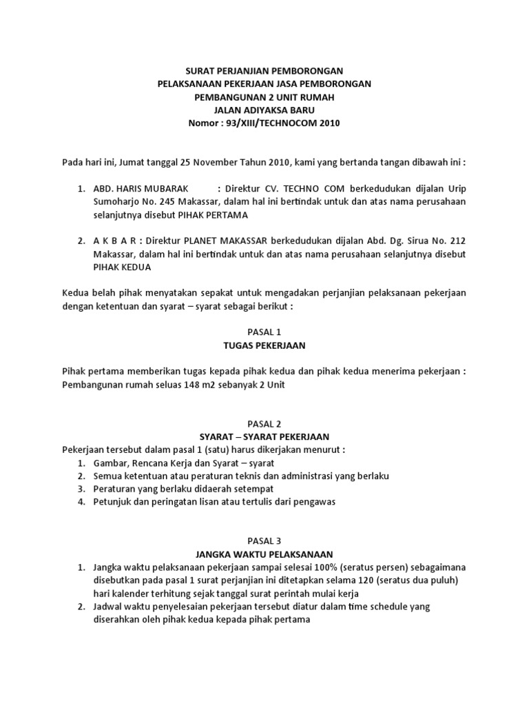 Contoh Surat Perjanjian Borongan Bangun Rumah - Download ...