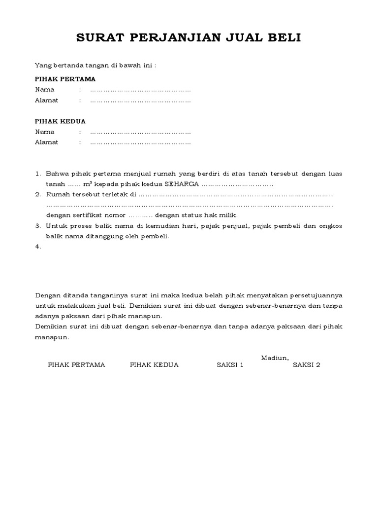 Surat Perjanjian Jual Beli Rumah | PDF
