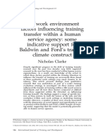 Job/work Environment Factors Influencing Training Transfer Within A Human Service Agency: Some Indicative Support For Baldwin and Ford's Transfer Climate Construct