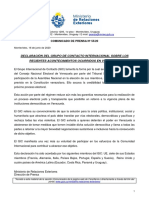 Comunicado 55-20 - Declaración Del Grupo de Contacto Internacional Sobre Los Recientes Acontecimientos Ocurridos en Venezuela