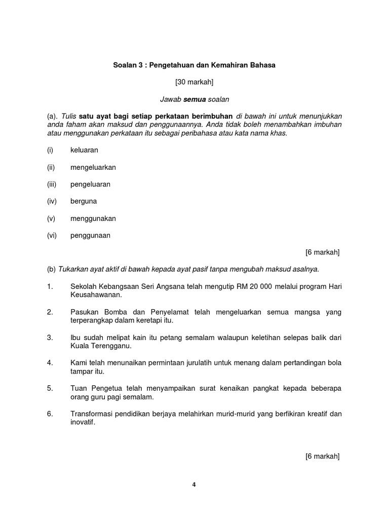 Latihan Membina Ayat Dan Ayat Aktif Dan Ayat Pasif Spm Pdf
