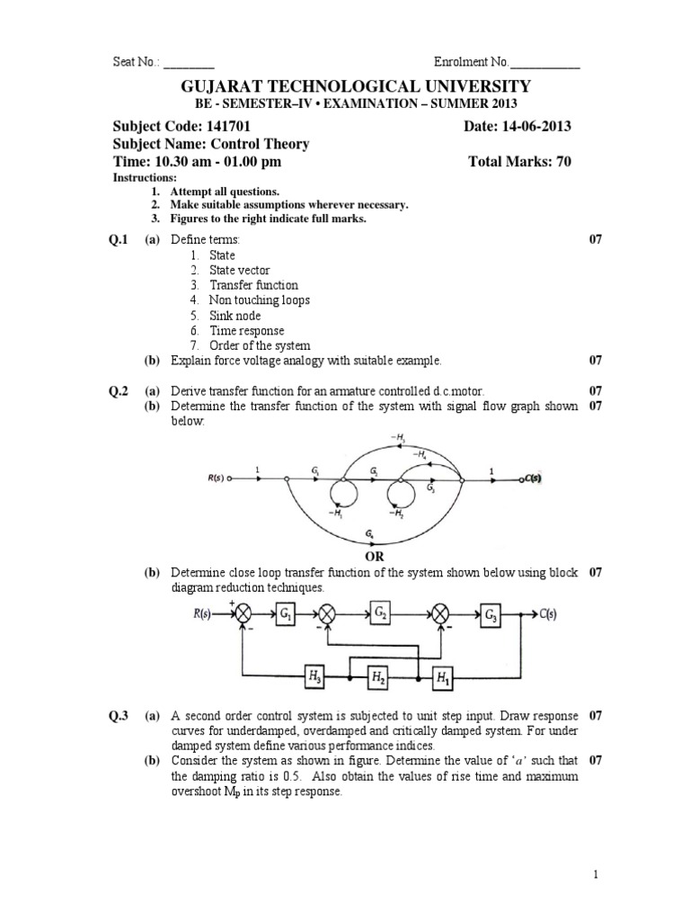 Control Theory Exam Paper 2013 | PDF | Control Theory | Systems Theory