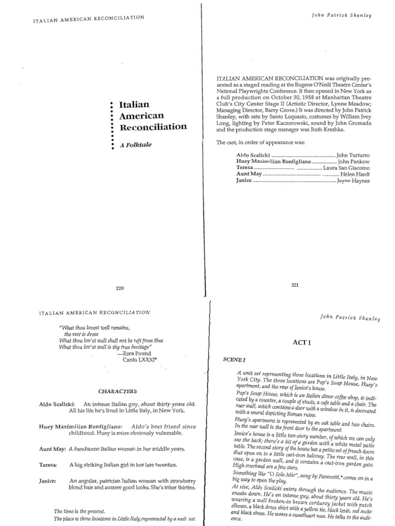 Italian American Reconciliation - John Patrick Shanley | PDF