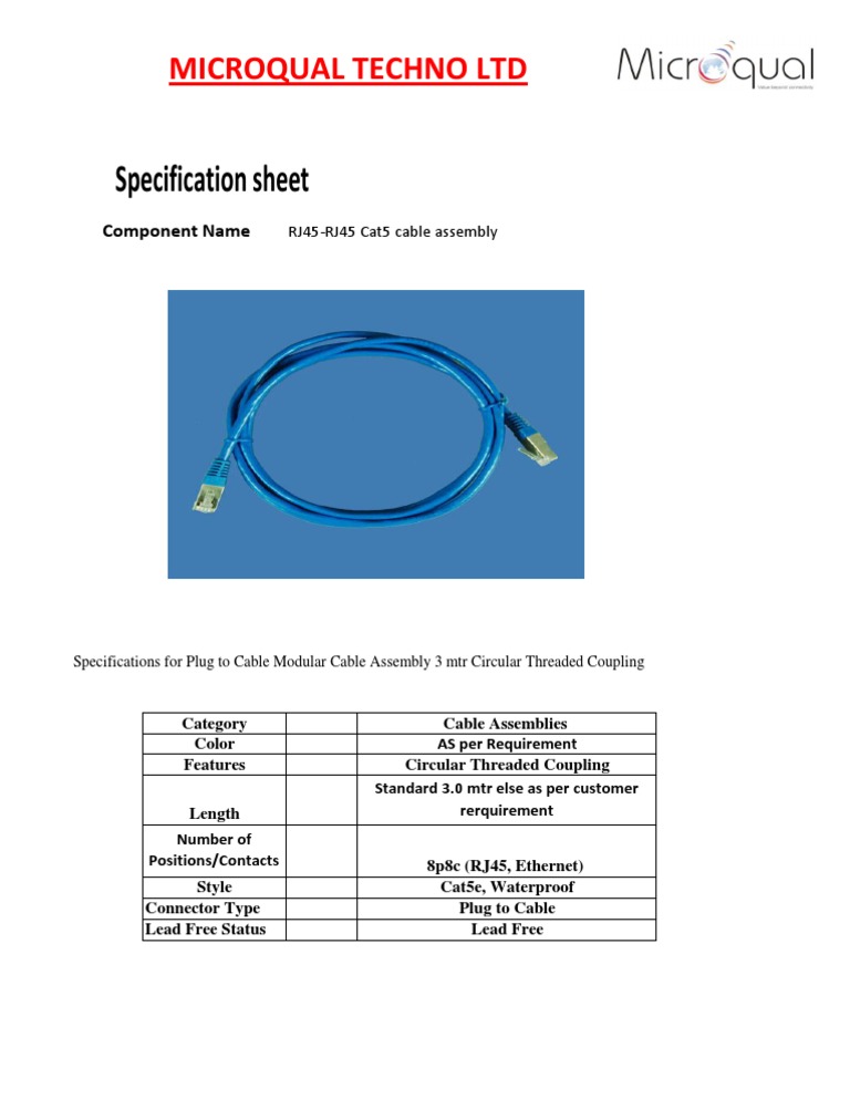 RJ45 Cat5e Cable Assembly Specs | PDF