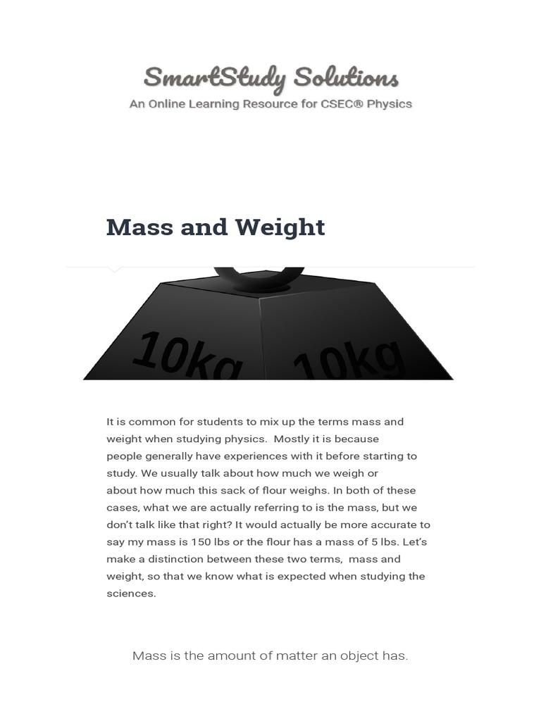 Distinguishing Mass and Weight in Physics | PDF | Weight | Kilogram