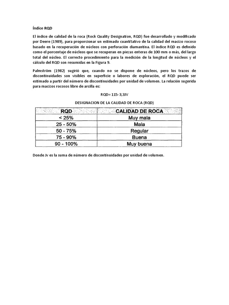 Cálculo y Clasificación del RQD en Rocas | PDF | Materiales | Naturaleza