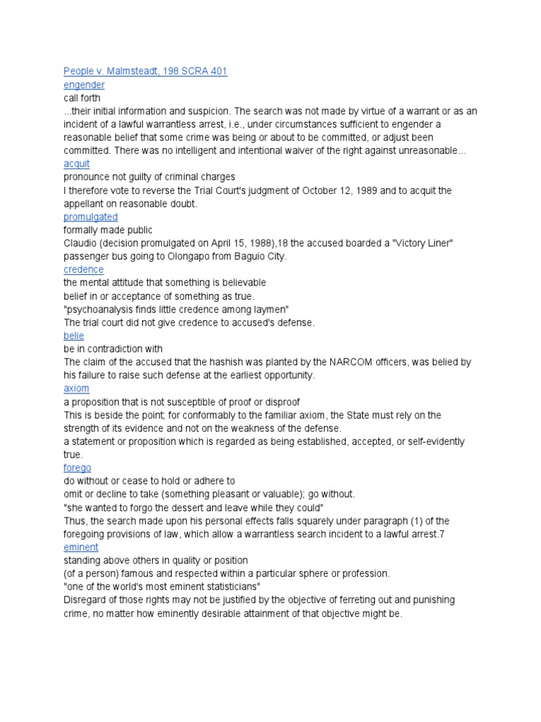 Admu LST Cases Vocab PDF Search Warrant Search And Seizure