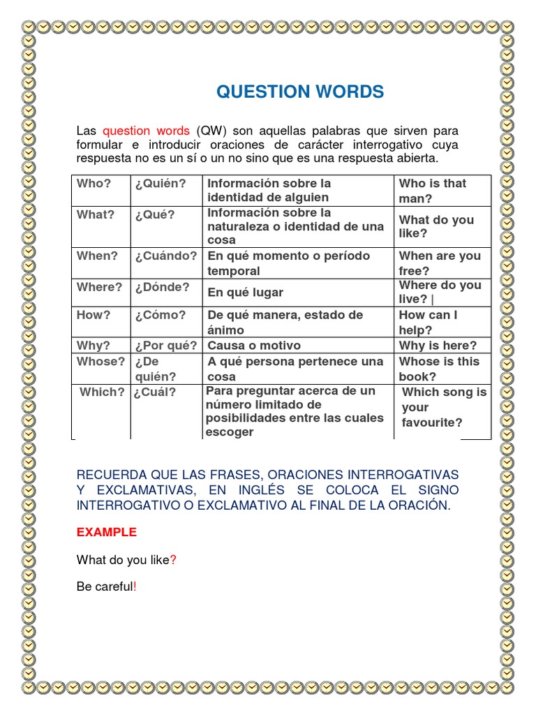 Palabras Interrogativas en Inglés y Español | PDF