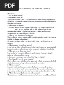 Common Interview Questions For Maritime Students