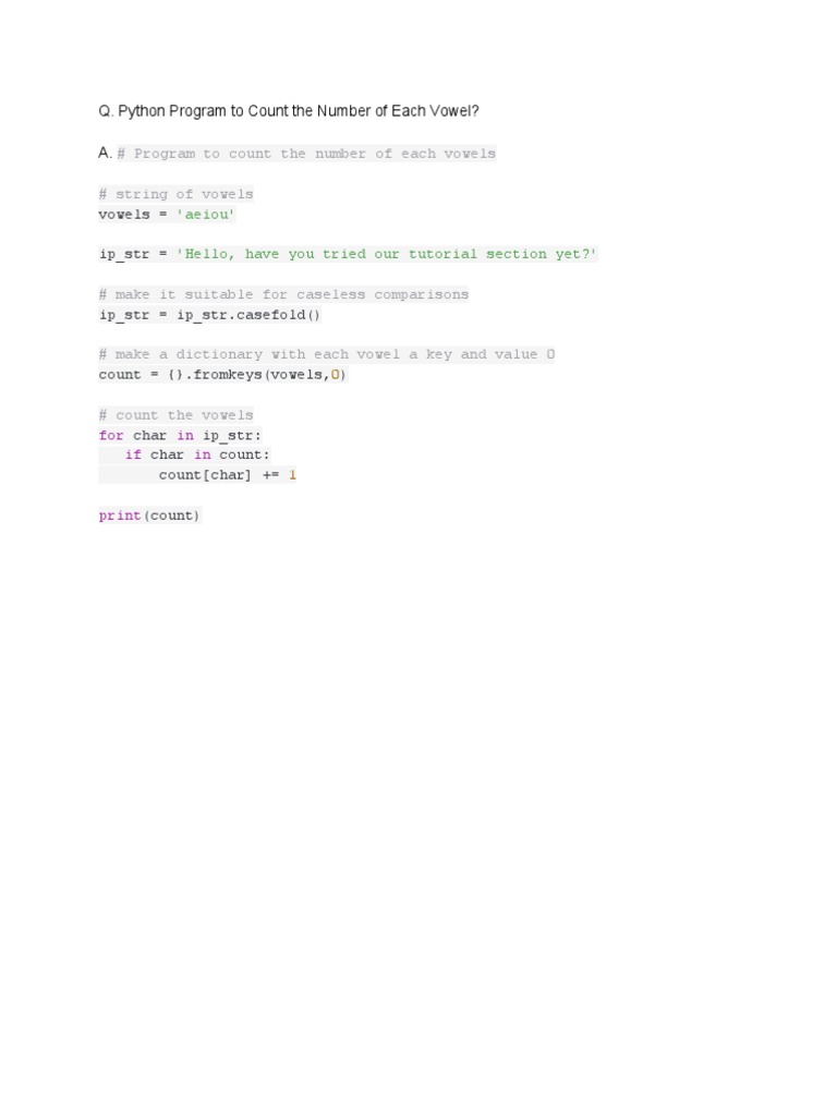 Python Program To Count The Number of Each Vowel | PDF