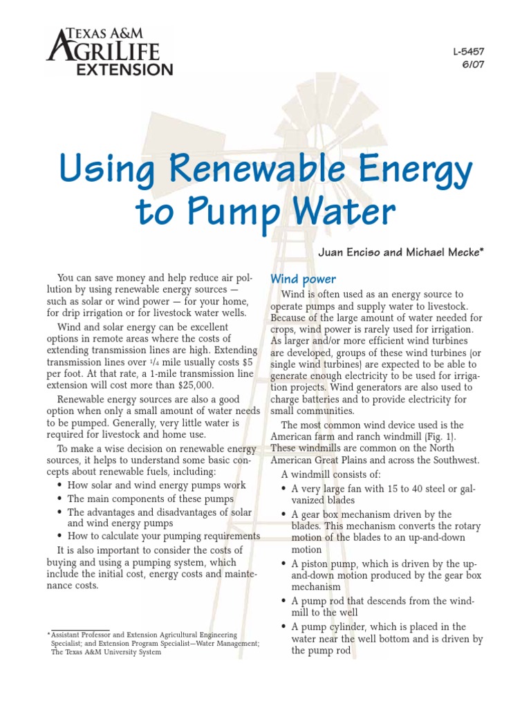 Renewable Energy for Water Pumping | PDF | Wind Power | Horsepower