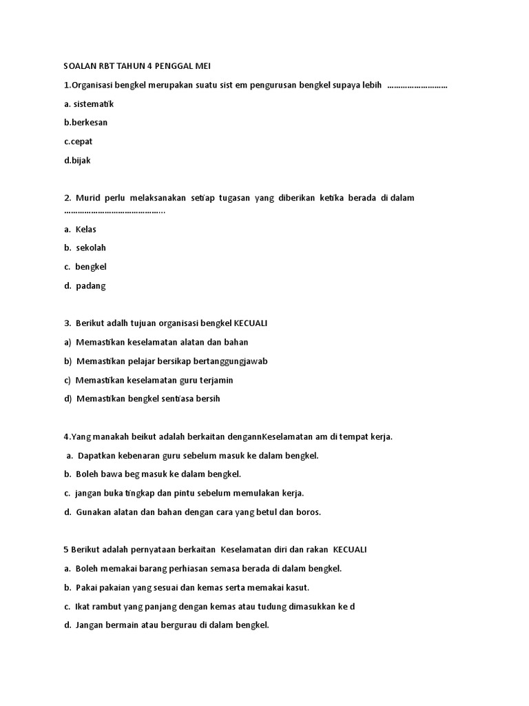 Soalan Rbt Tahun 4 Pdf