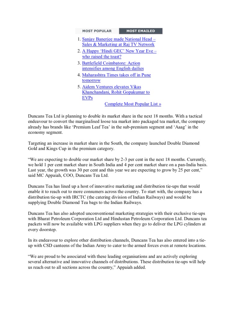 Mkt Research Of Tea Tea Marketing
