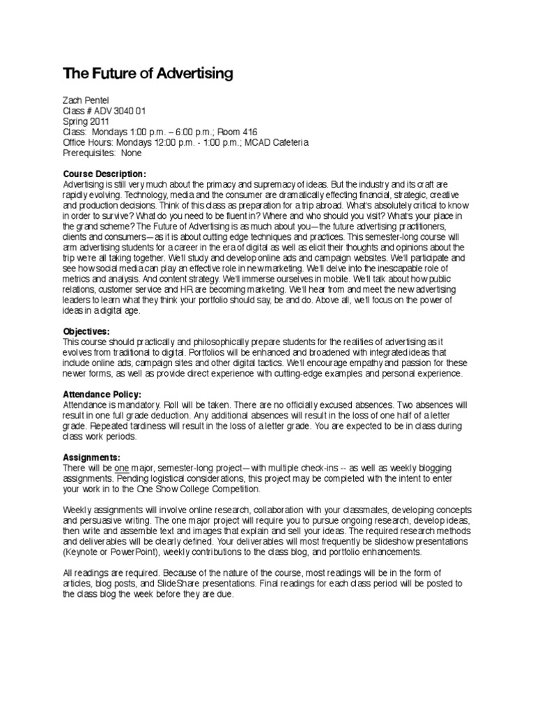 Future of Advertising Syllabus / Spring 2011 | Online ...
