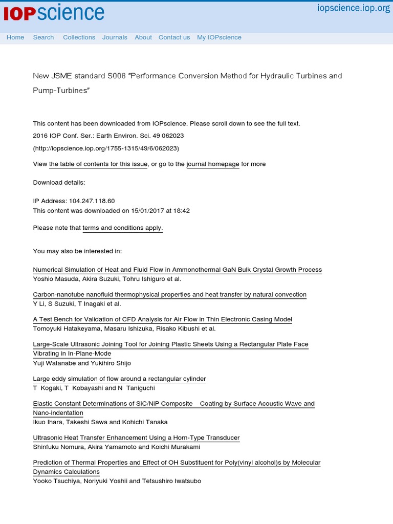 JSME S008: Hydraulic Turbine Standards | PDF | Turbine | Fluid Dynamics