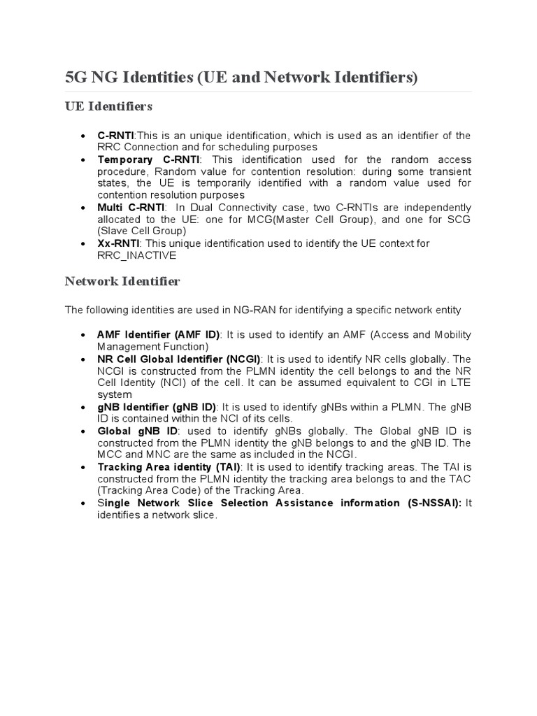 5g Ng Identities Ue And Network Identifiers Pdf
