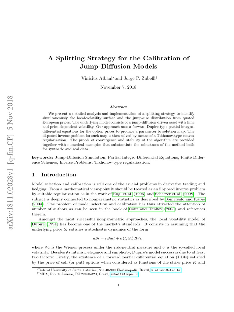 A Splitting Strategy For The Calibration of Jump-Diffusion Models | PDF ...