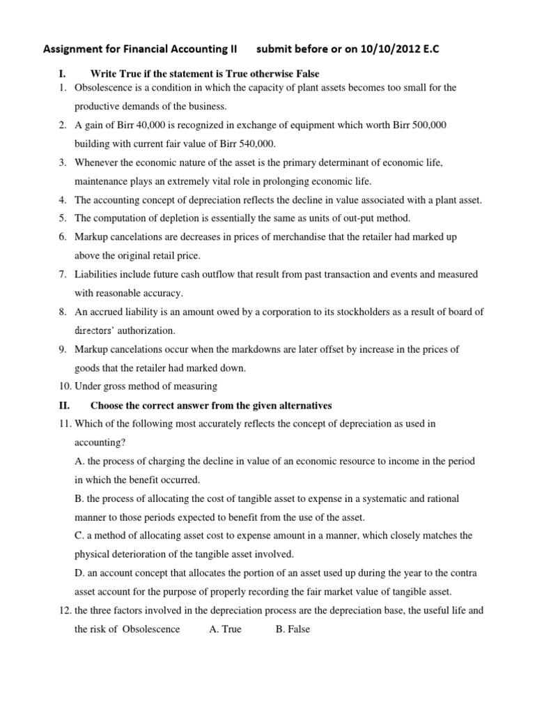 Financial Accounting II Assignment Guide | PDF | Depreciation | Expense