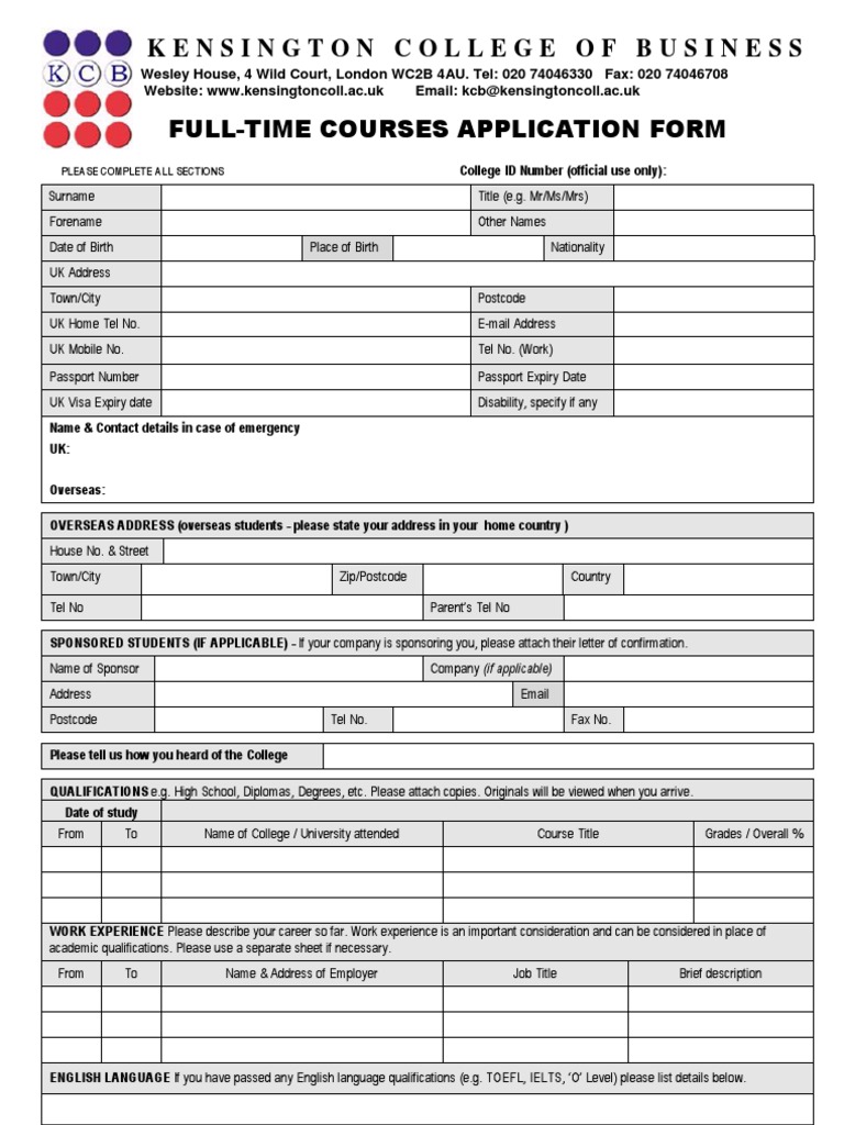 Application Form Tort Master Of Business Administration