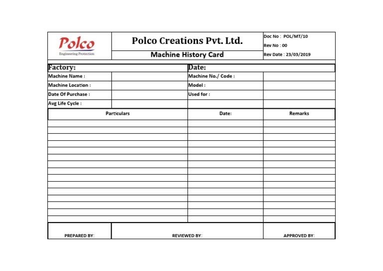 Machine History Card Template | PDF | Technology & Engineering