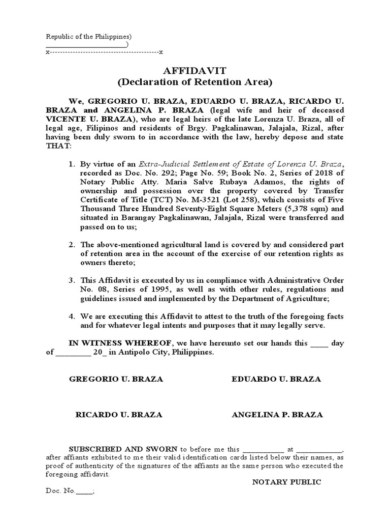 Declaration of Retention Rights over Agricultural Land PDF