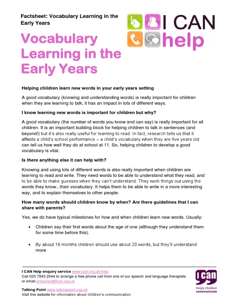 Vocabulary Development in Early Years | PDF | Vocabulary | Learning To Read