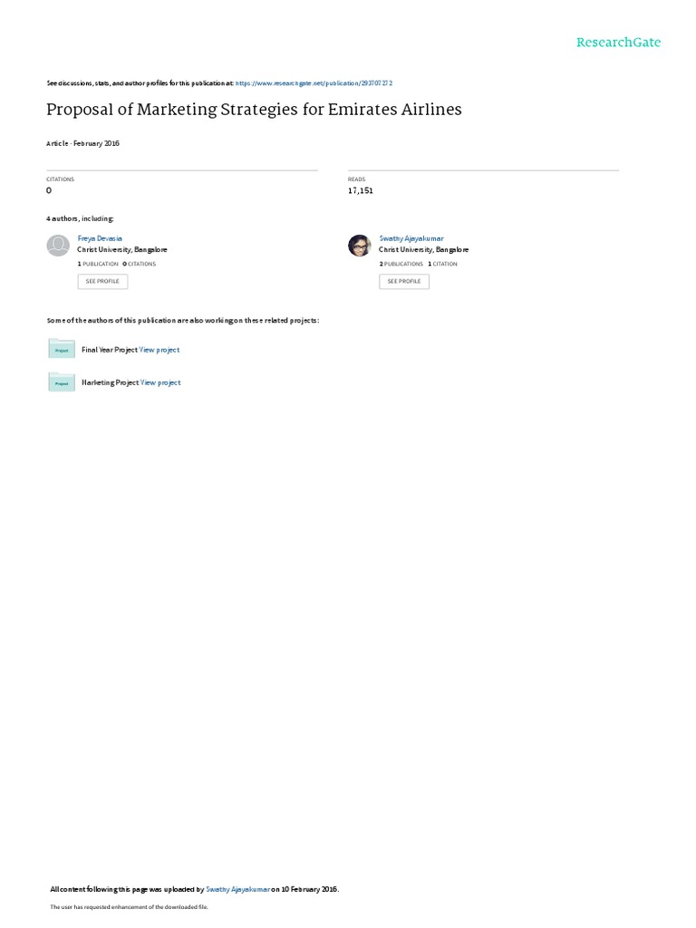 Proposal of Marketing Strategies For Emirates Airlines February 2016