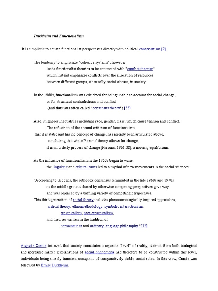 Durkheim and Functionalism | PDF | Émile Durkheim | Behavioural Sciences
