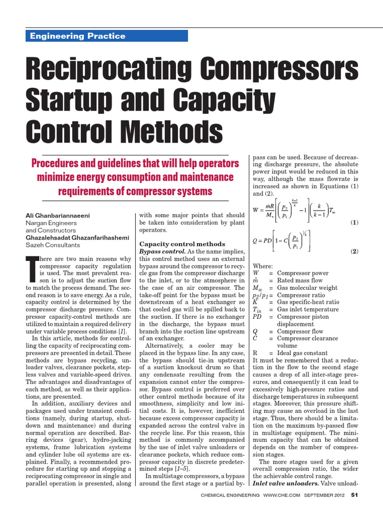 Reciprocating Compressors: Control Methods | PDF | Valve | Pneumatics
