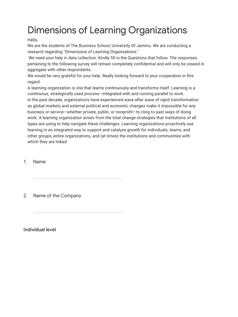 Dimensions of Learning Organizations Survey | PDF | Employment | Mentorship