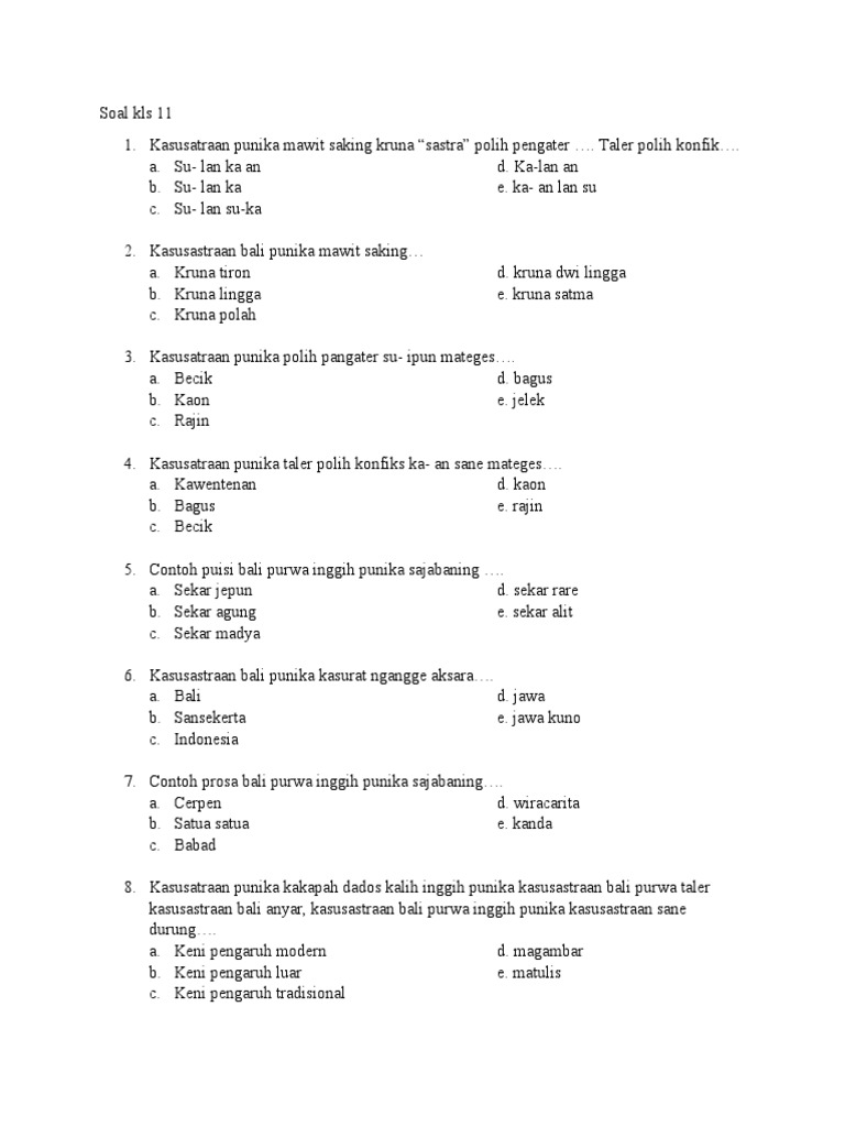 Soal Kls 11 Bahasa Bali