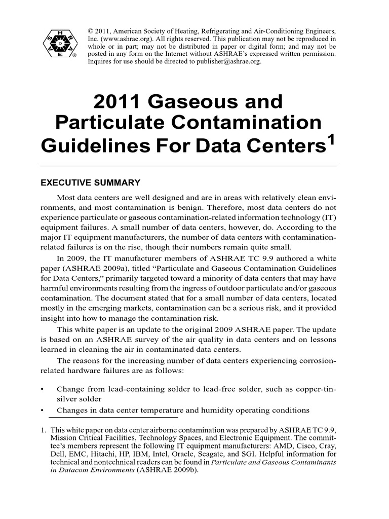 2011 Gaseous and Particulate Contamination Guidelines For Data Centers ...