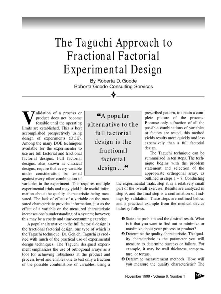Taguchi Technique for Fractional Factorial Design | PDF | Design Of ...