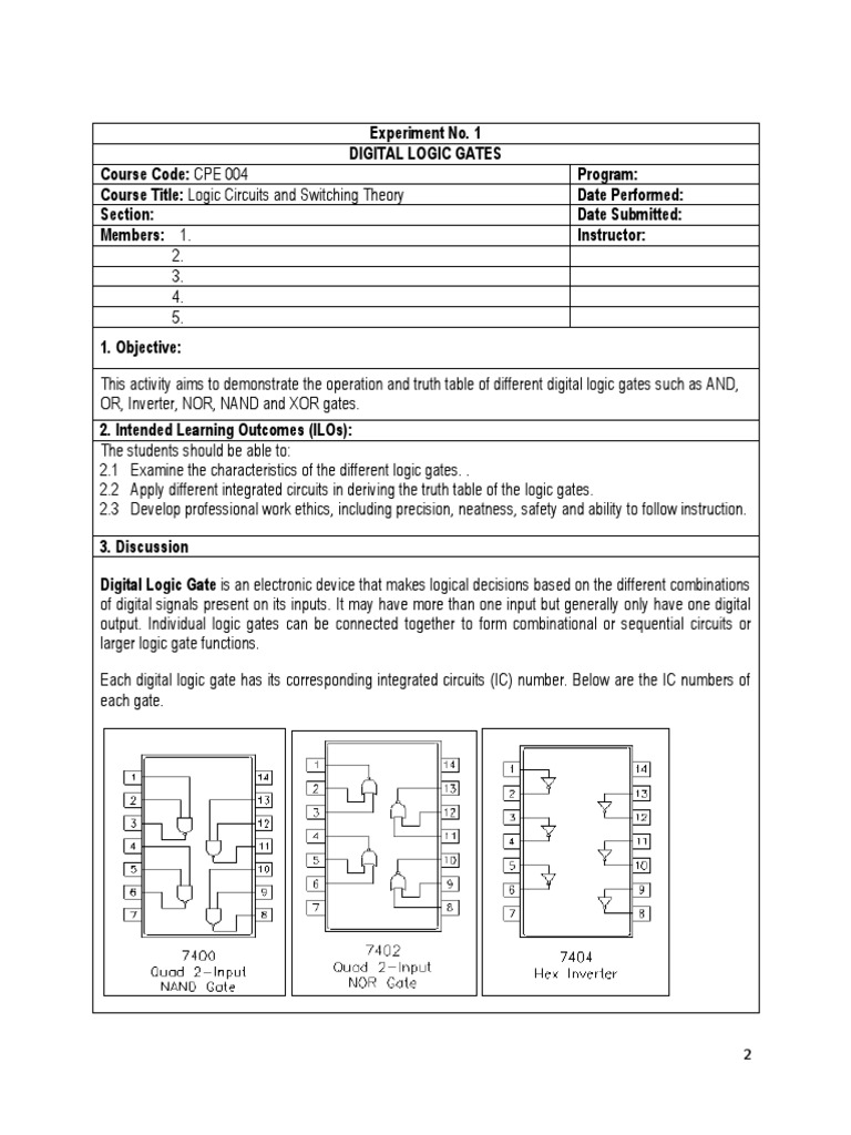 E1 Digital Logic Gates PDF Logic Gate Electronic Circuits
