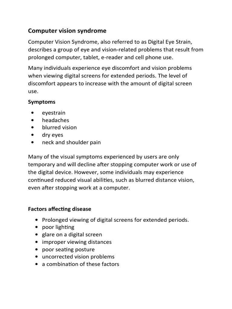 Understanding Computer Vision Syndrome | PDF | Vision | Clinical Medicine