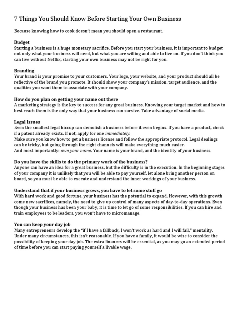 7 Things You Should Know Before Starting Your Own Business | PDF ...