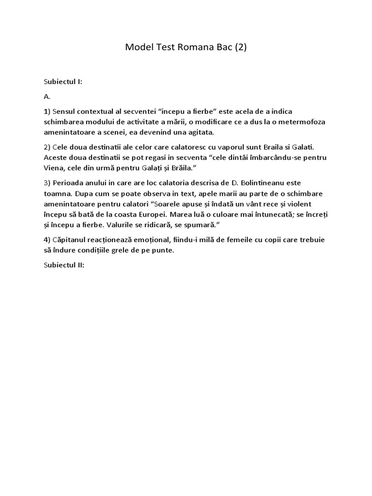 Model Test Romana Bac | PDF