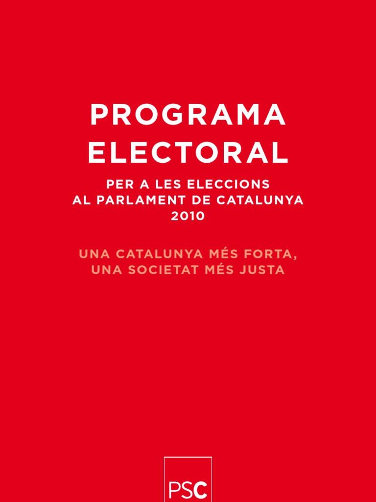Programa Electoral: Per A Les Eleccions Al Parlament de Catalunya 2010 ...