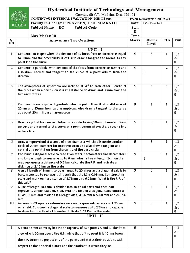 Eg Question Bank For Mid Exams Pdf Analytic Geometry Geometry