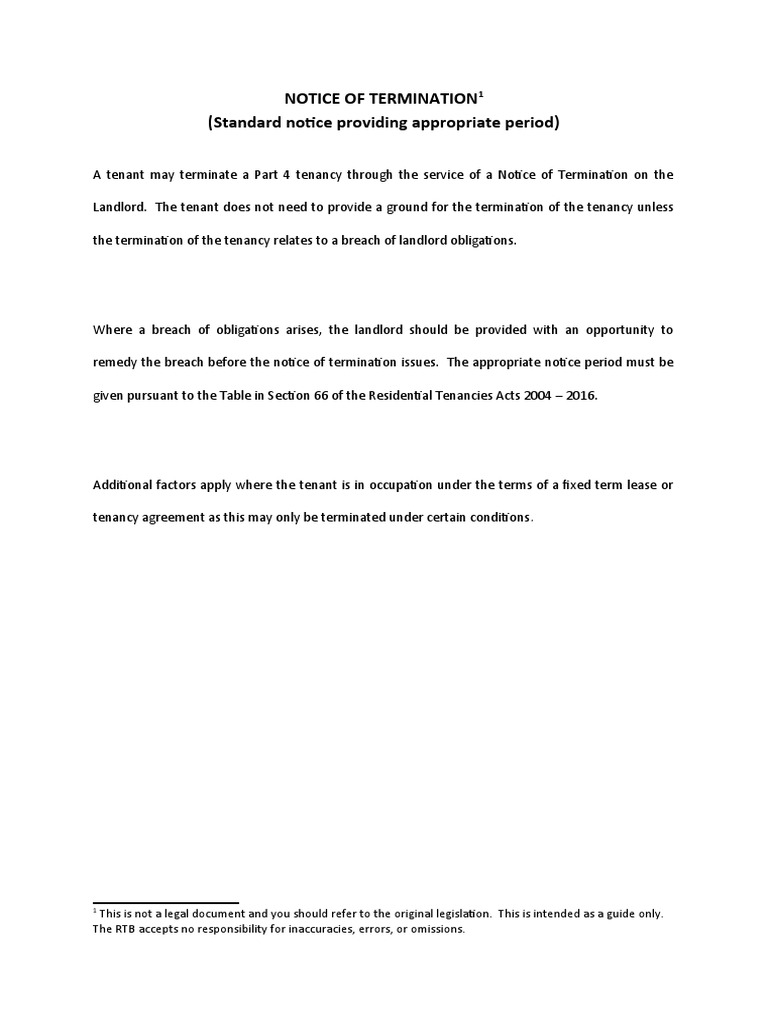 Sample Notice of Termination - Tenant - Standard Notice | PDF ...