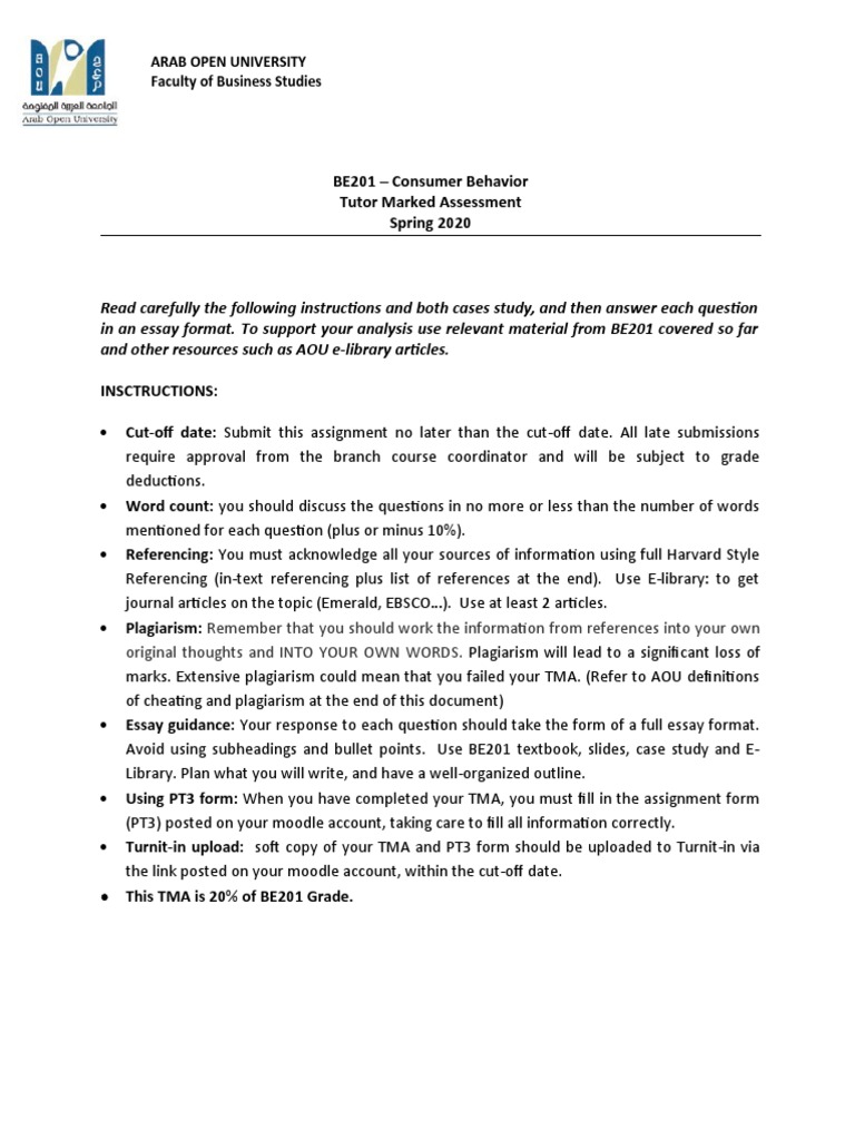 BE201 - Consumer Behavior Tutor Marked Assessment Spring 2020 | PDF ...