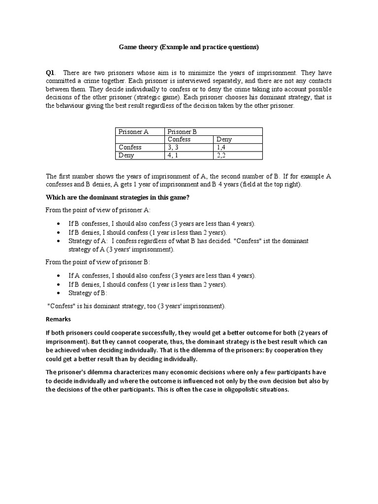 Game Theory Example and Questions | PDF
