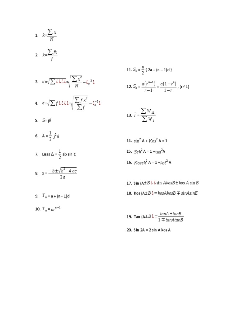 Mathematical Formulas and Identities | PDF