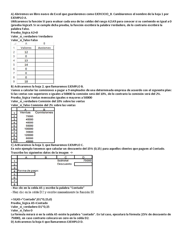 Pracricas EXCEL Ejercicio 8 | PDF | Microsoft Excel | Enseñanza de ...