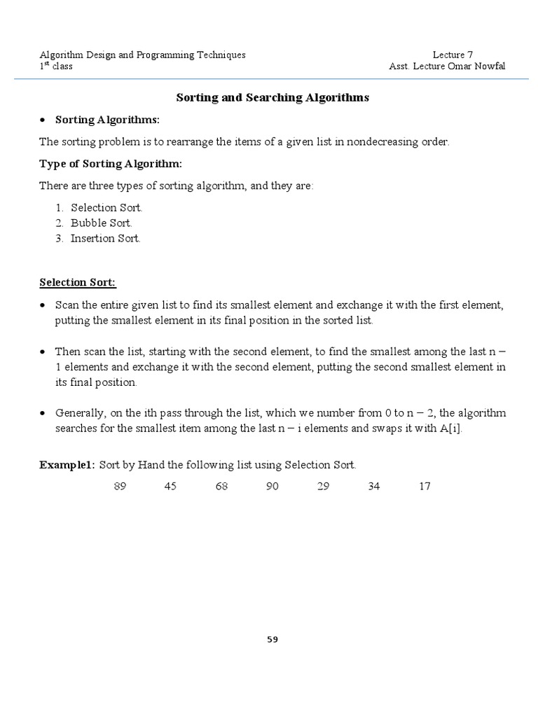 Sorting and Searching Algorithms: Type of Sorting Algorithm | PDF ...