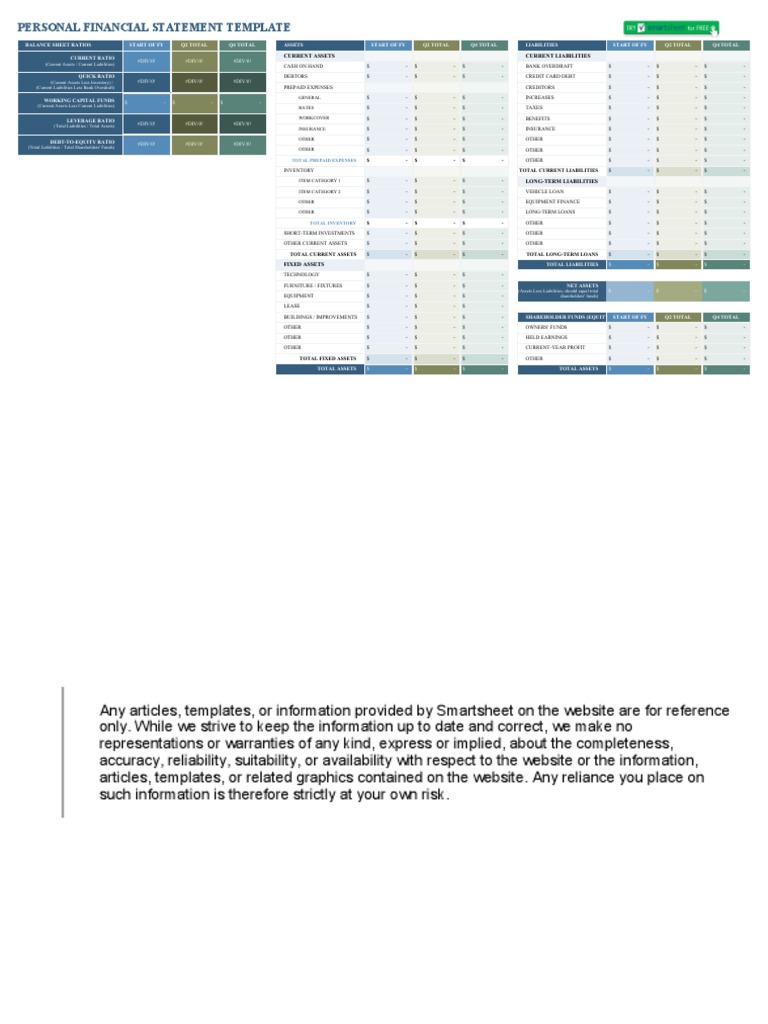 Personal Financial Statement Template | PDF | Working Capital ...