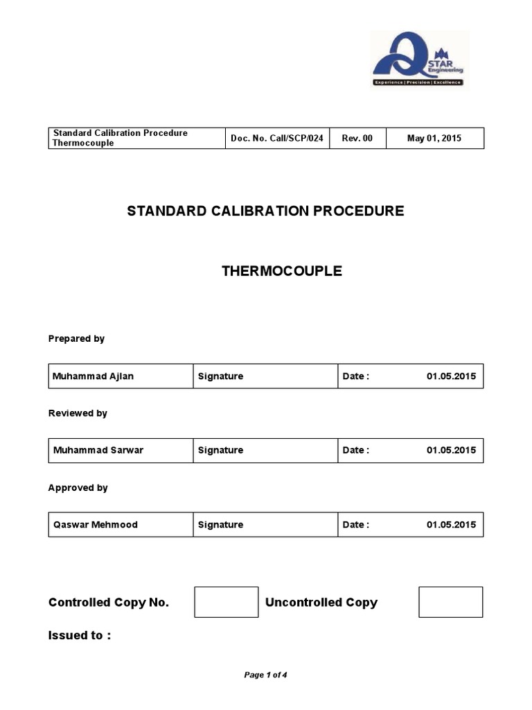 Standard Calibration Procedure Thermocouple Doc. No. Call/SCP/024 Rev