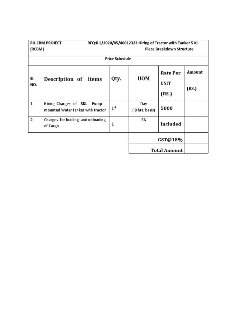 RIL CBM Project: Tractor & Tanker RFQ | PDF | Science & Mathematics ...