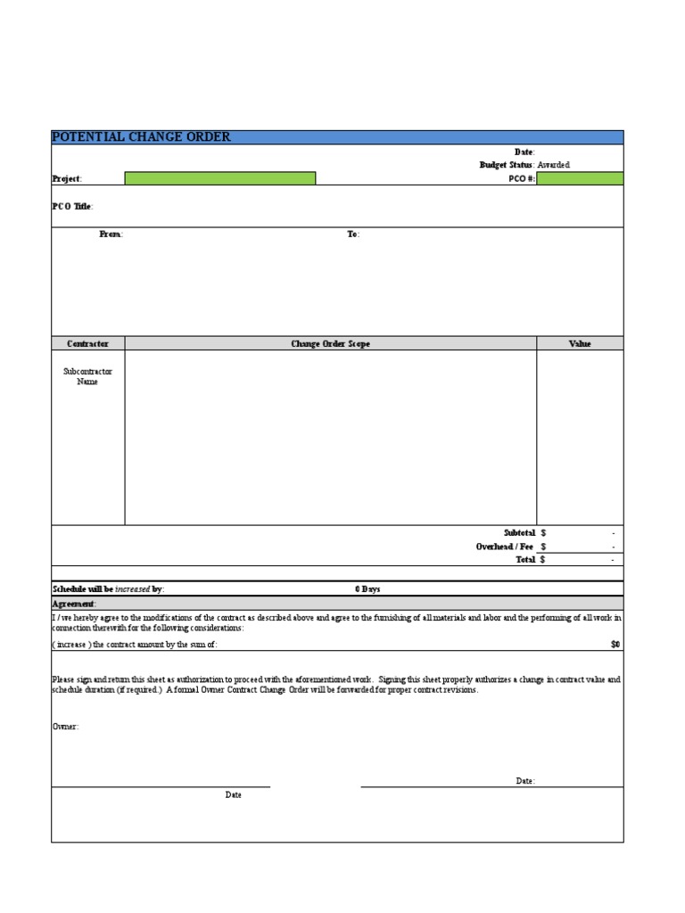 Potential Change Order Document | PDF