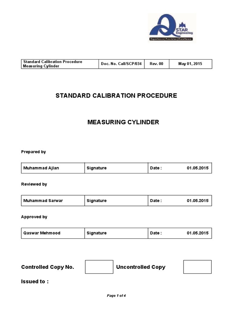 Standard Calibration Procedure for Measuring Cylinders PDF